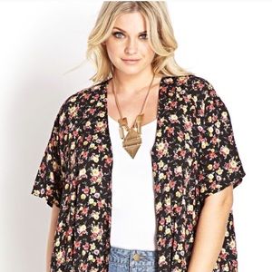 Forever 21 Black Floral Short Sleeve Cardigan